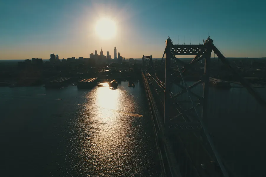 Ben Franklin Bridge, sunset view