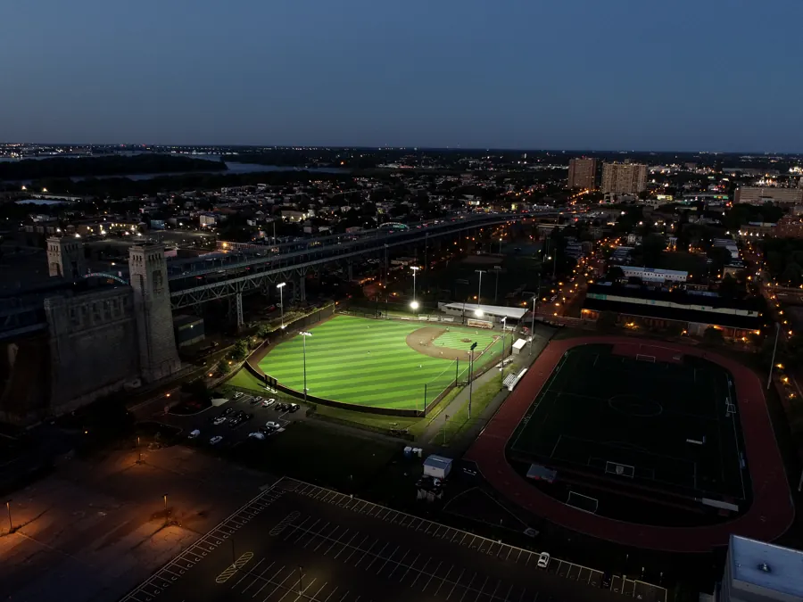 Ball field at night, night view
